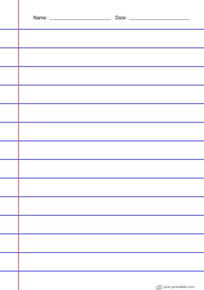 Vertical Lined Paper for Second Grade With Margin Blue 3/4 inch for kids Template